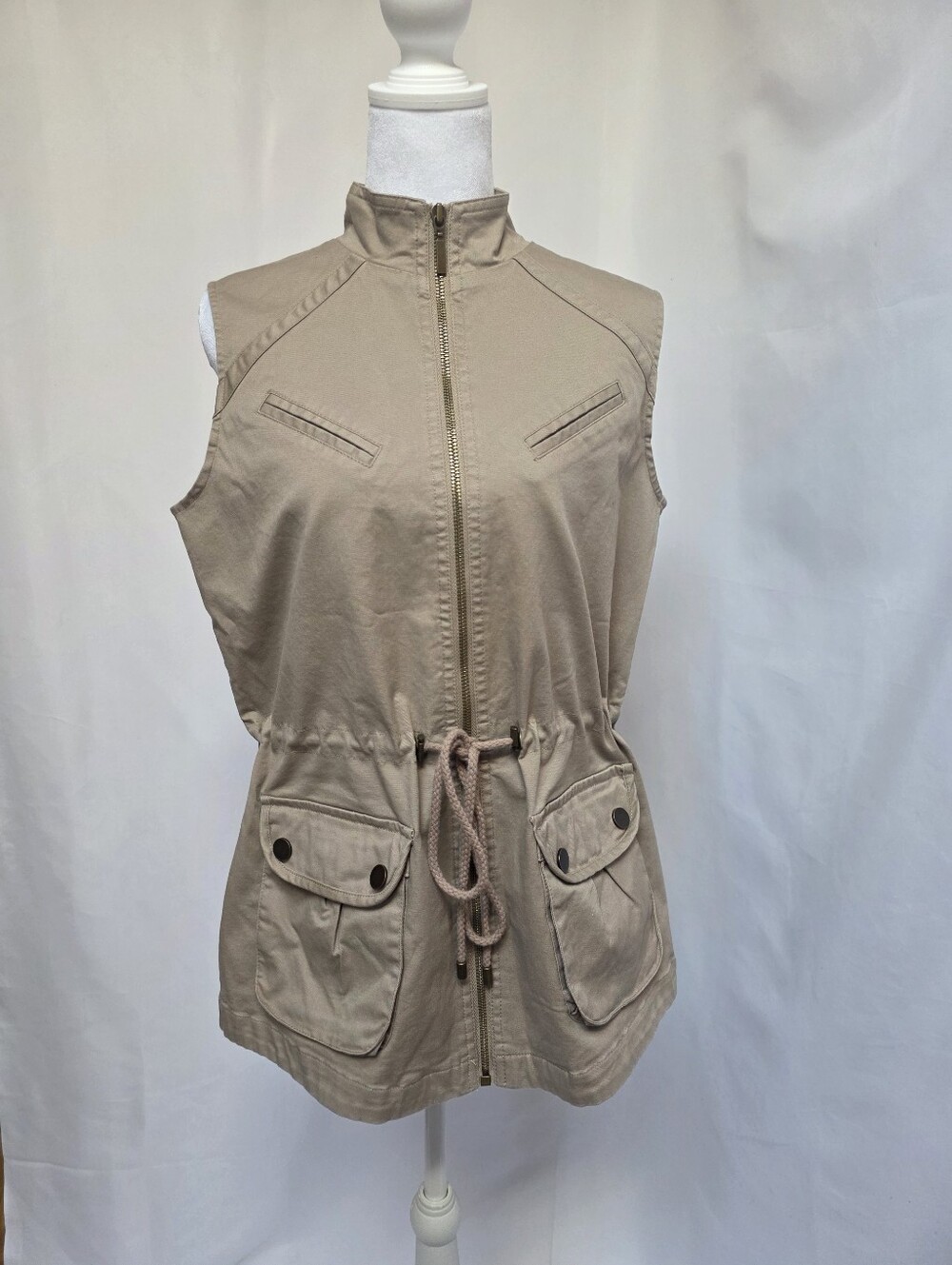 Tahari Arthur S Levine Beige Utility Safari Zip Vest Size 8